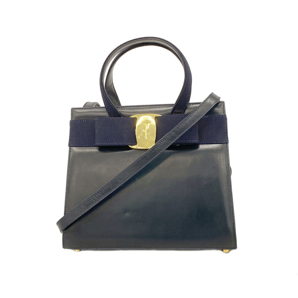 Salvatore Ferragamo Vara Leather Handbag, Navy, 2-way bag for women